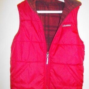 Columbia Kids M 10-12 Reversible Red/plaid Puffer Vest
